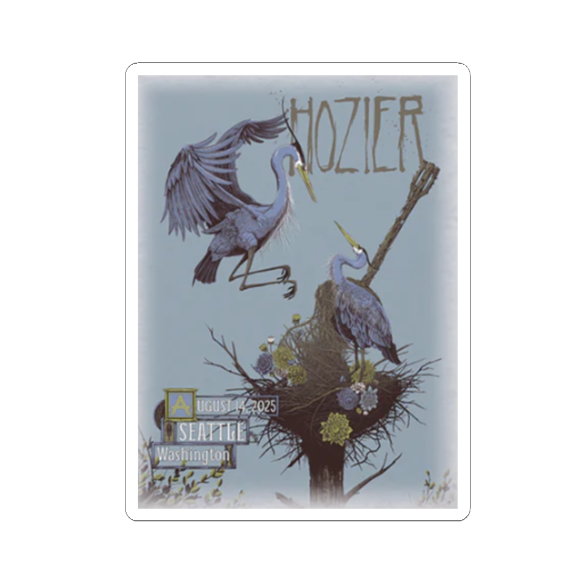 Hozier Herons Sticker | Kiss-Cut Concert Art Seattle Sticker | Hozier Merch - alternate angle 3, merchandise